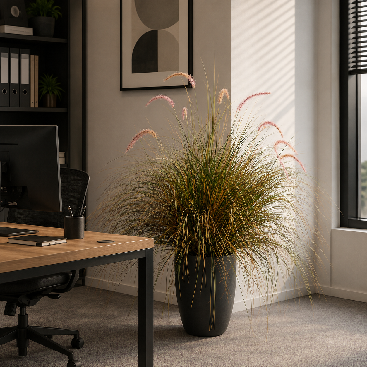 Planta Artificială Iarbă Ornamentală Tip Coadă de Vulpe, 120cm, Iarbă curbată și Spice, Verde si Roz, Fara Ghiveci