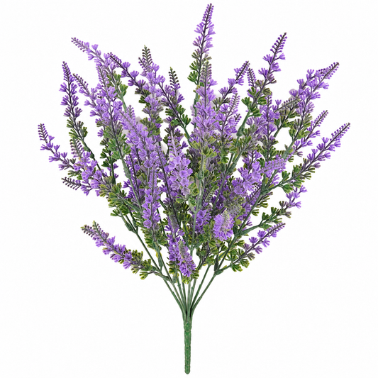 Planta Artificiala, Floare Decorativa de Lavanda, 9 Ramuri, 44 cm, Mov si Verde, Set de 2 Bucati