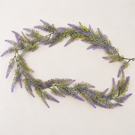 Planta Artificiala Ghirlanda Decorativa de Lavanda, Aspect Voluminos, 183cm, 72 Ramificatii, Verde si Mov, Set de 2 Bucati