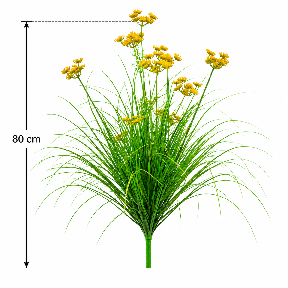 Planta Artificiala Iarba Ornamentala Tip Marar, 80 cm, cu 9 Flori, Verde si Galben, Fara Ghiveci