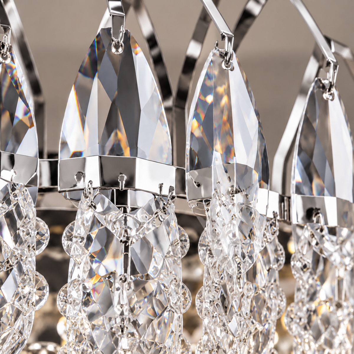 Candelabru Cristal MAJESTIC Magno 15x E14, Diametru 60cm, Crom Lucios, Inaltime Reglabila