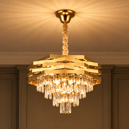 Candelabru Cristal HEXA Ø48cm 8xE14 Auriu