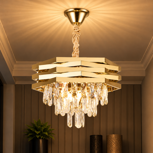Candelabru Cristal HEXA Ø37cm 5xE14 Auriu