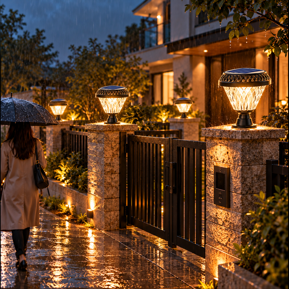 Lampa Solara LED pentru Stalp Exterior KATTAKURGAN, 8W, Lumina Calda/Rece/Neutra + RGB, Forma Rotunda, Aluminiu, Negru, Dimabila