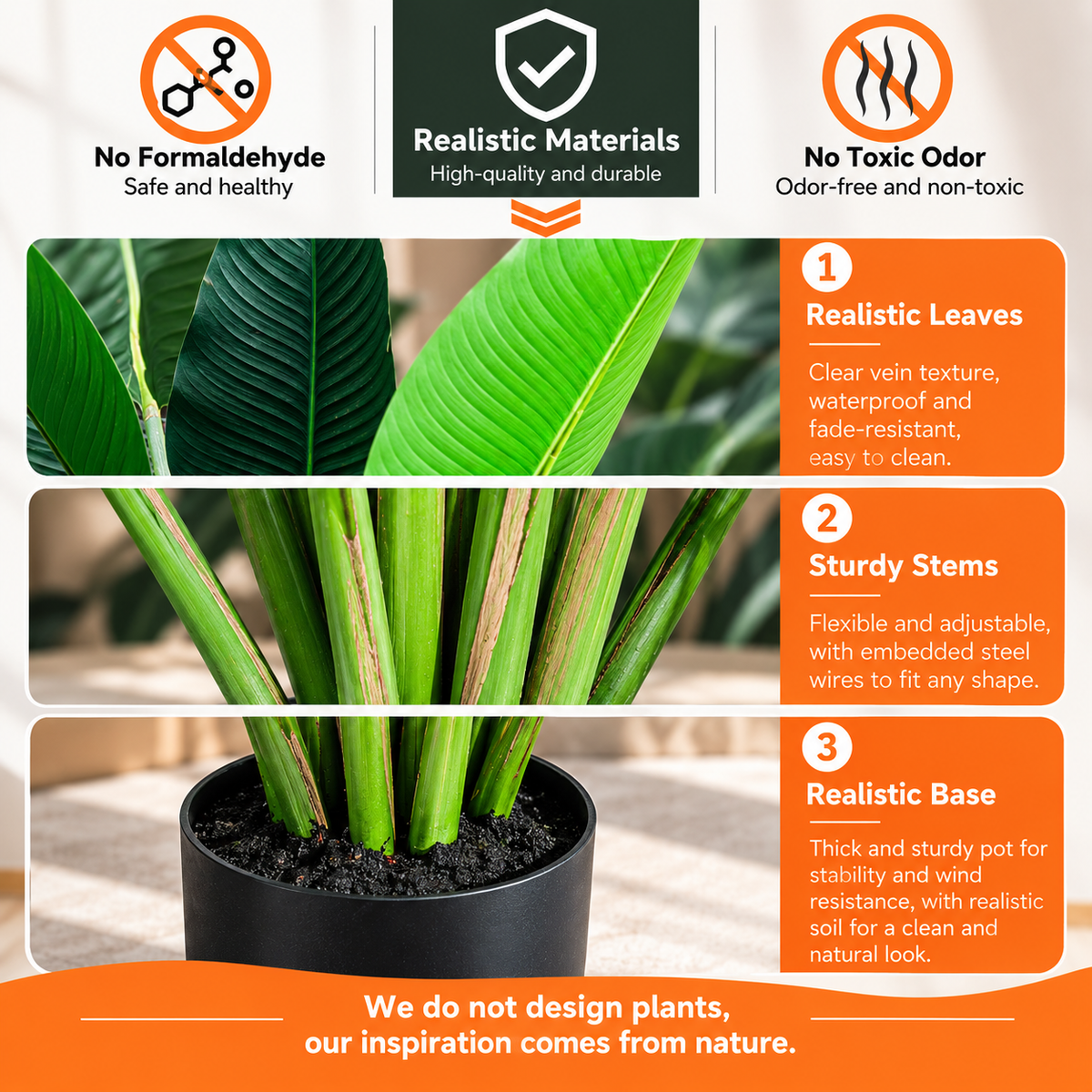 Plantă Artificială Tip Strelitzia Nicolai(Pasărea Paradisului), 180 cm, 13 frunze, Verde