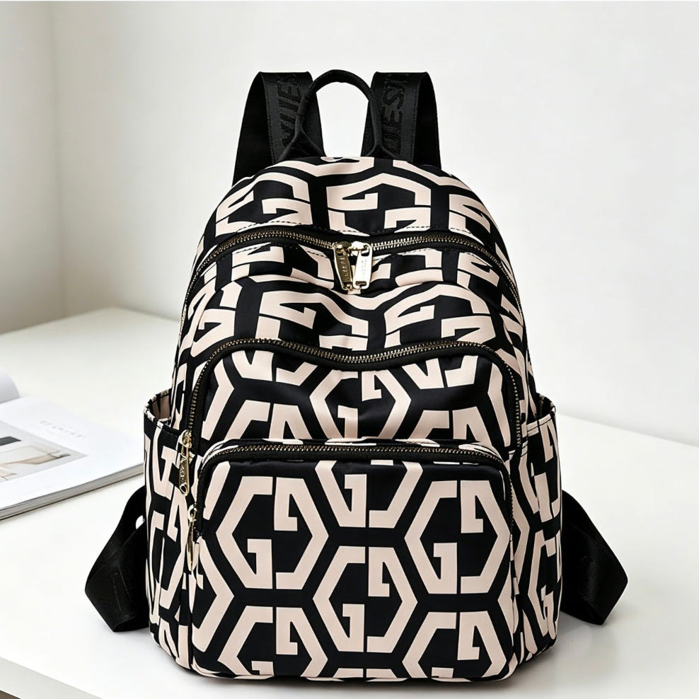 Rucsac de Scoala BUKHARA, 28x15x35 cm, Oxford, Negru si Alb