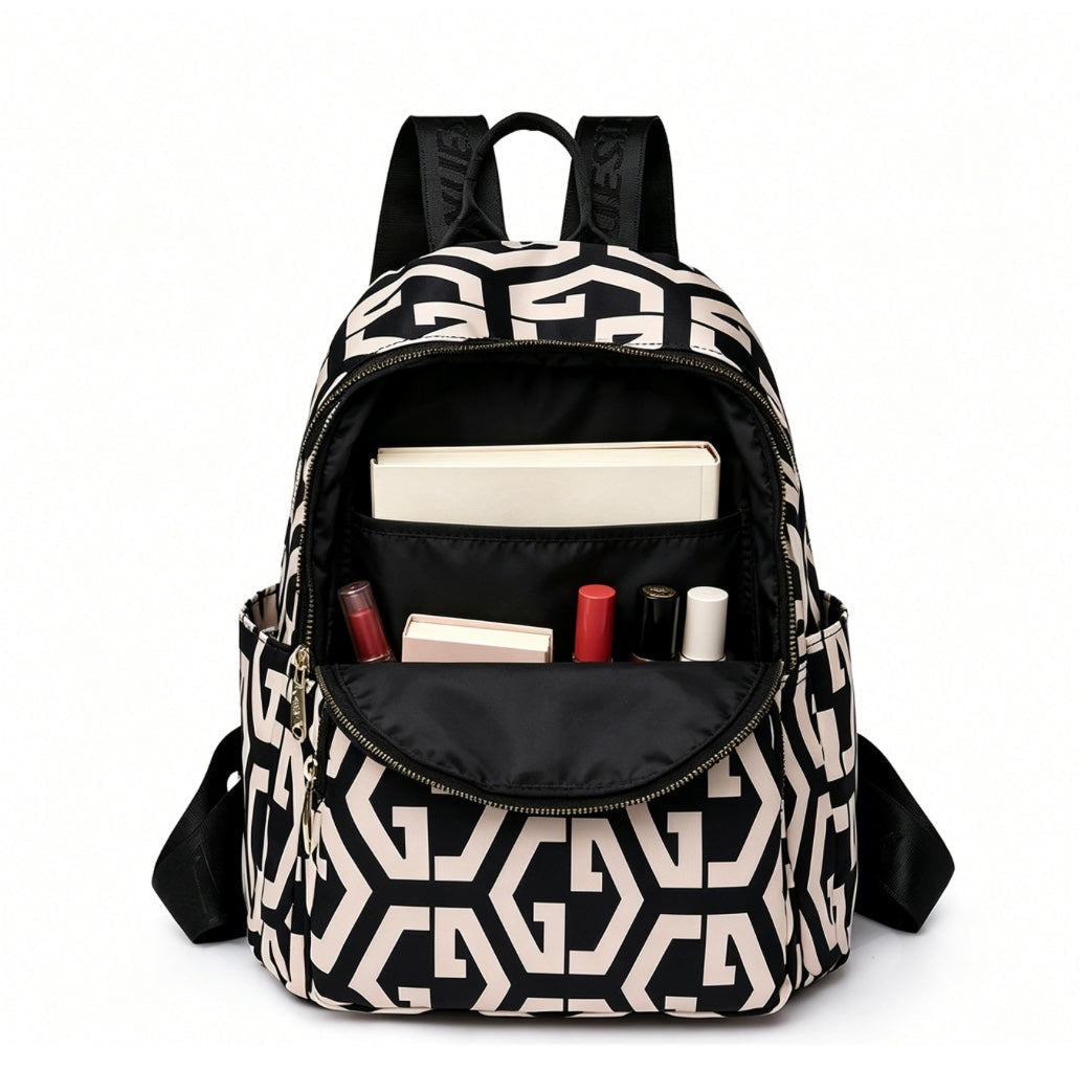 Rucsac de Scoala BUKHARA, 28x15x35 cm, Oxford, Negru si Alb