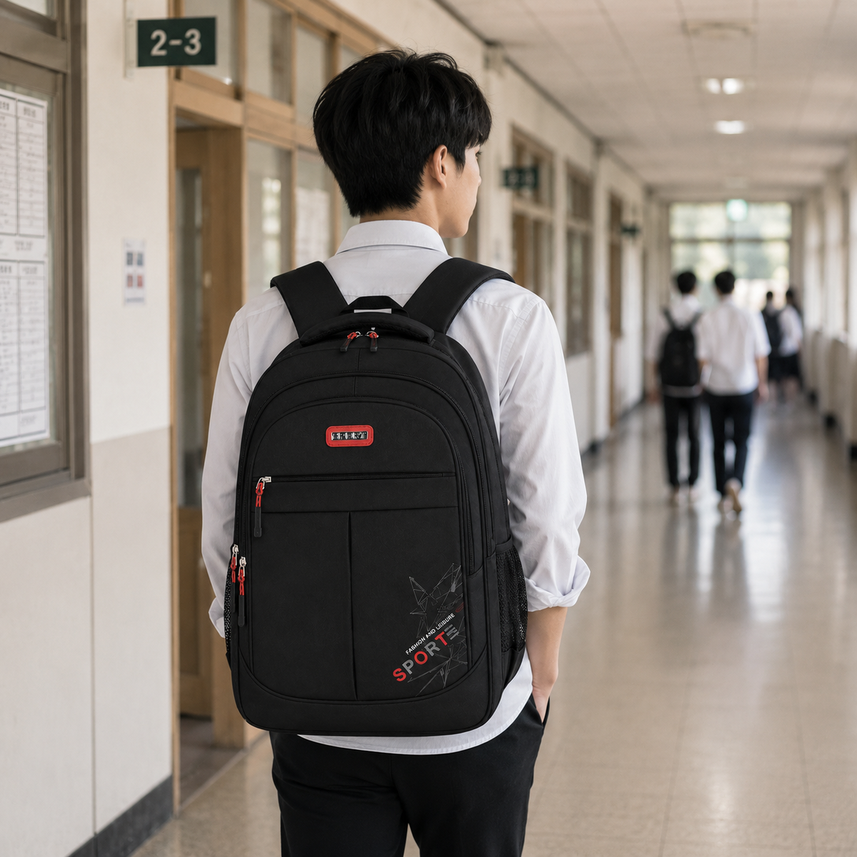 Rucsac Travel Business GANJA, 48x32x15 cm, Oxford, Negru si Rosu