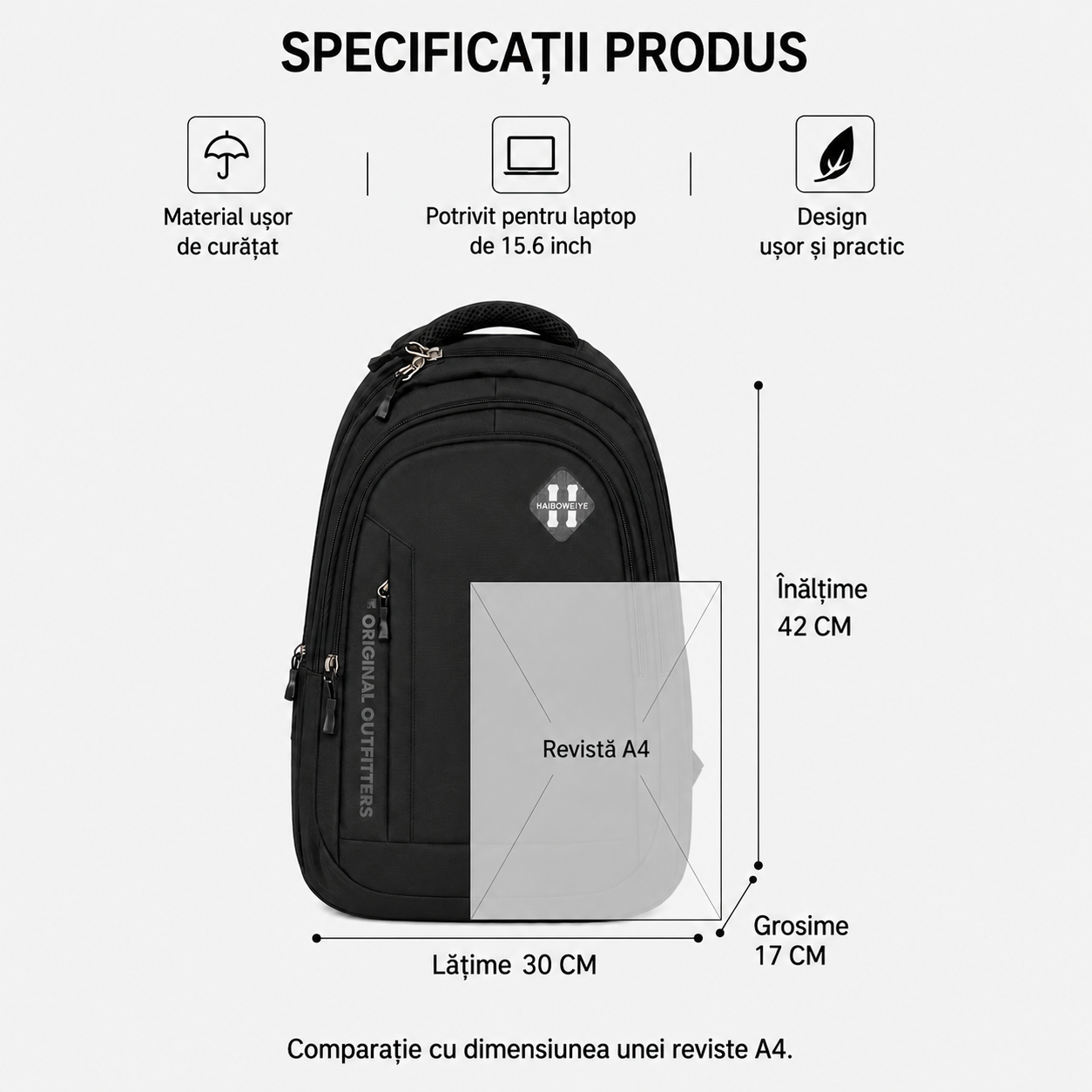 Rucsac Travel Business LANKARAN, 42x30x17 cm, Oxford,  Negru