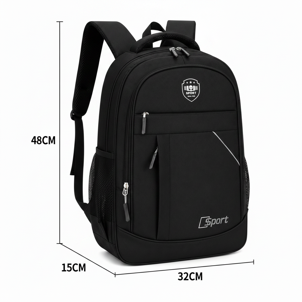 Rucsac Travel Business QABALA, 48x32x15 cm, Oxford, Negru si Alb
