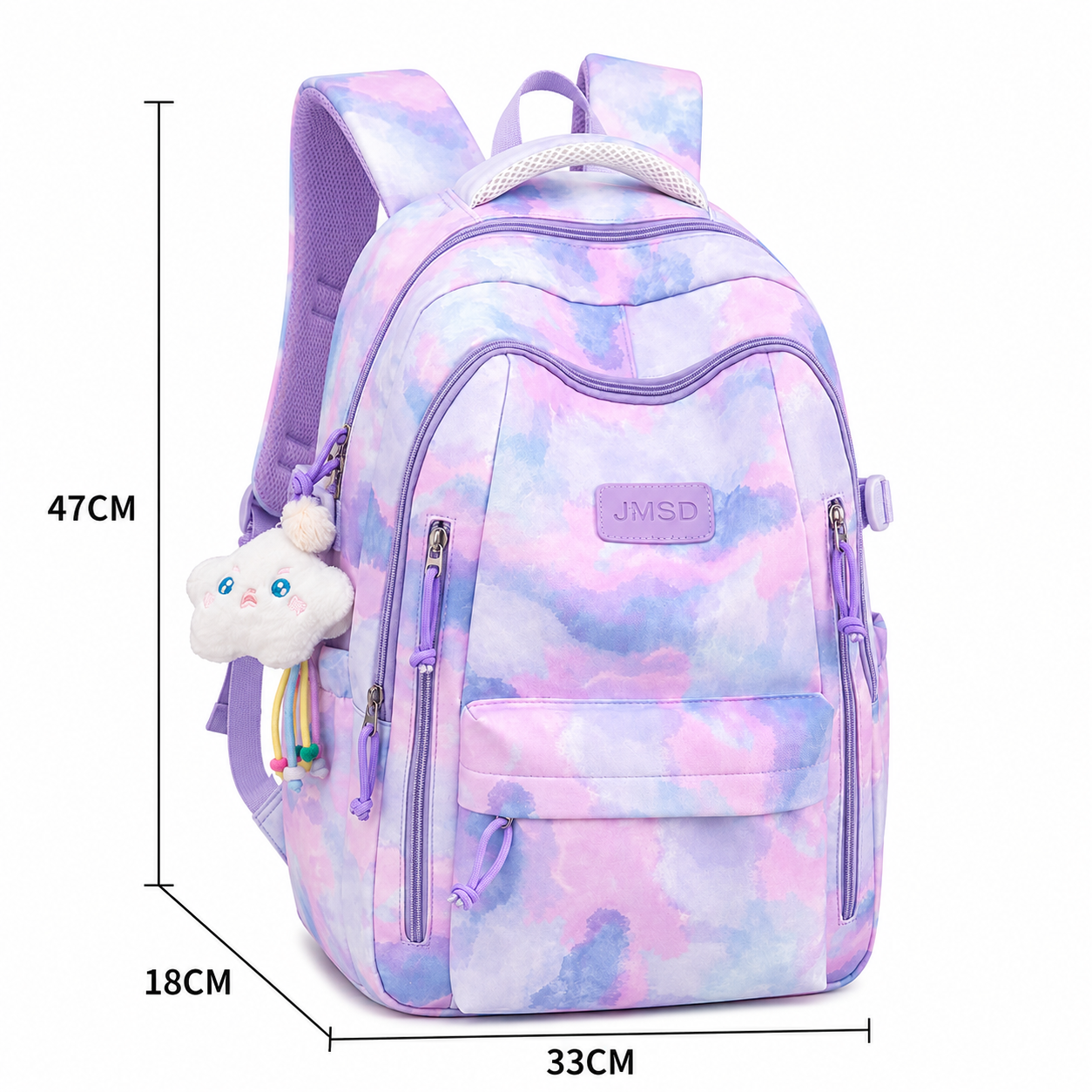 Rucsac de Scoala BAHIR DAR, 47x33x18 cm, Oxford, Roz-mov cu Imprimeu Tie-dye