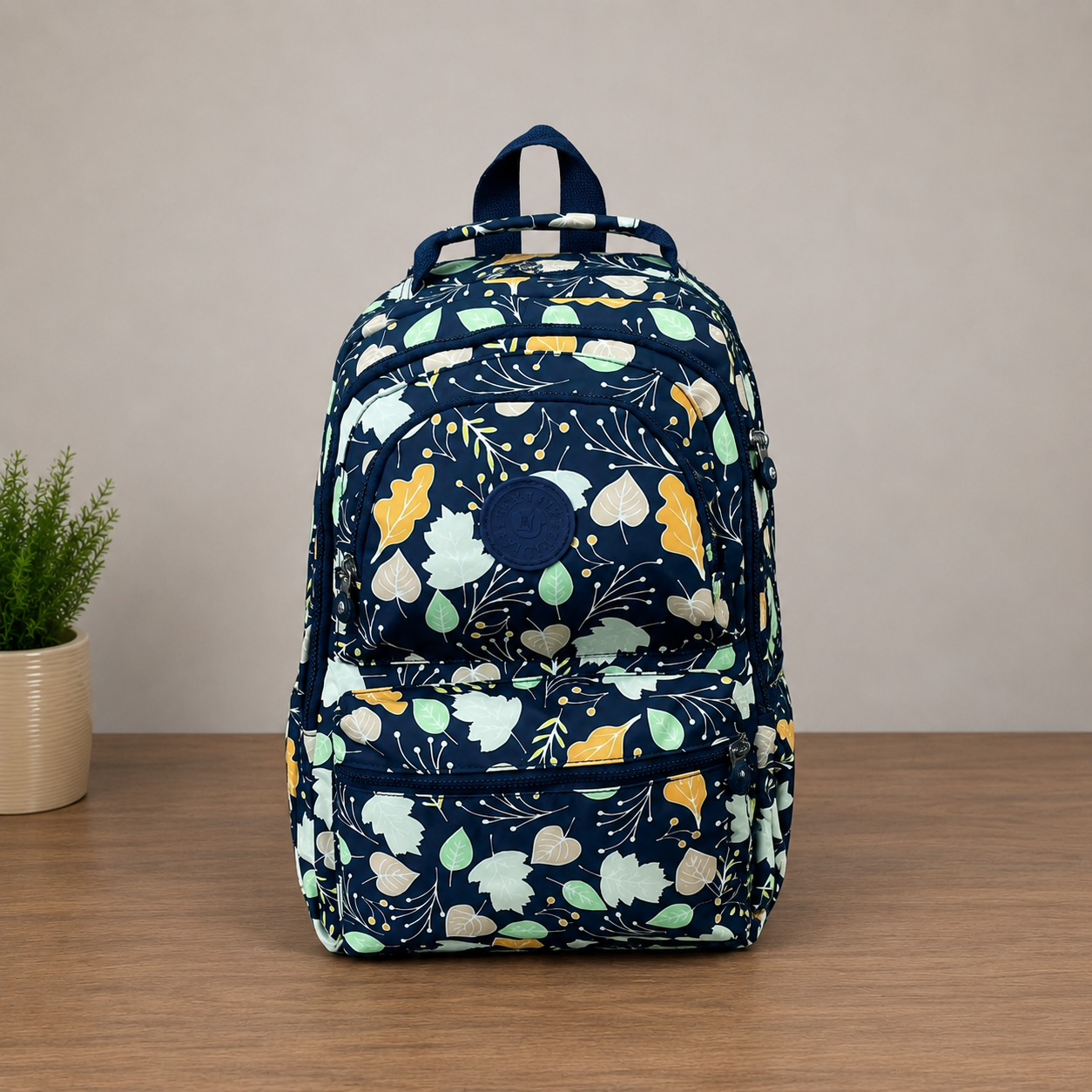 Rucsac de Scoala URGENCH, 47x32x15 cm, Oxford, Bleumarin cu Imprimeu Floral