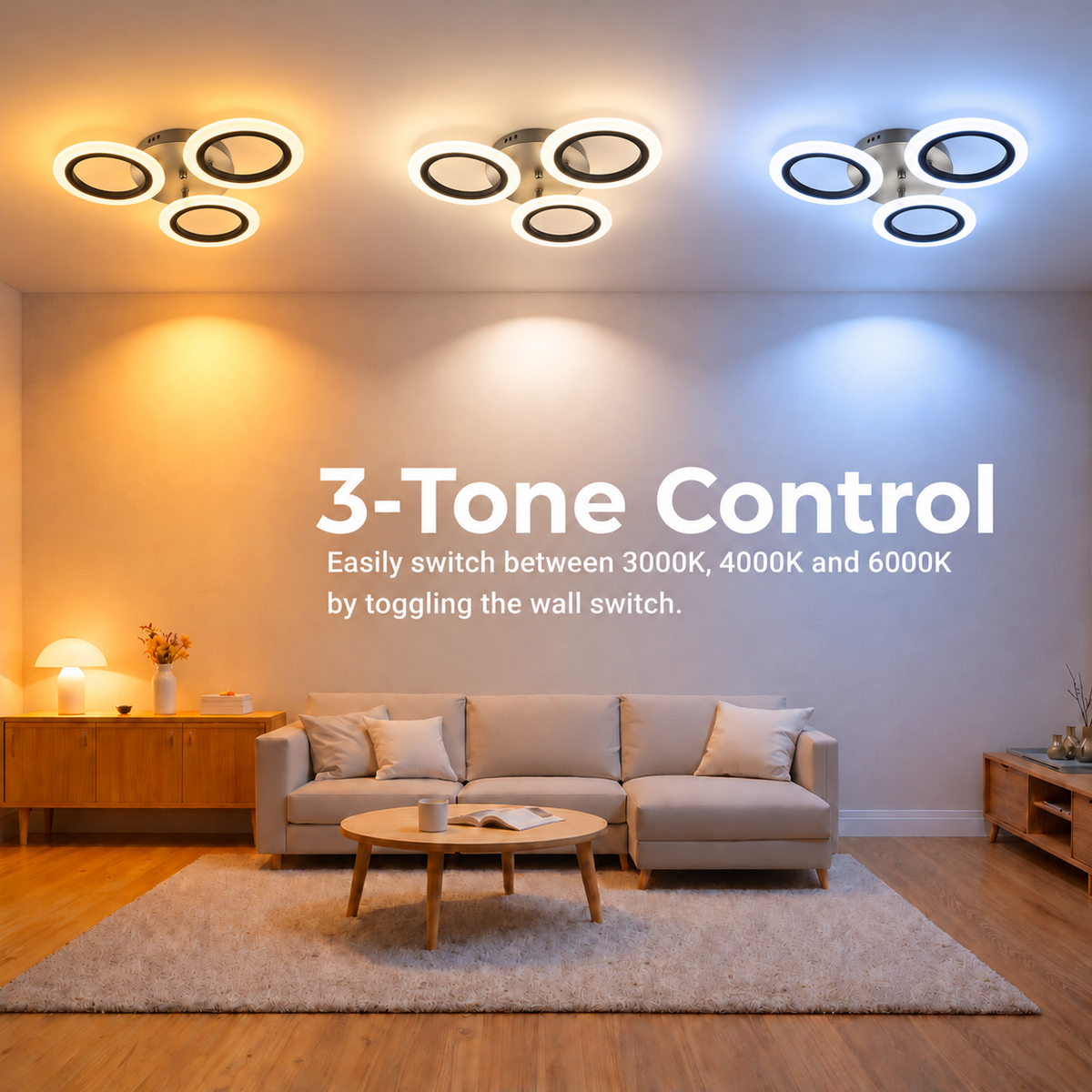 Lustra LED MARA 41W, 3 Cercuri, lumina Rece/Calda/Neutra, Negru