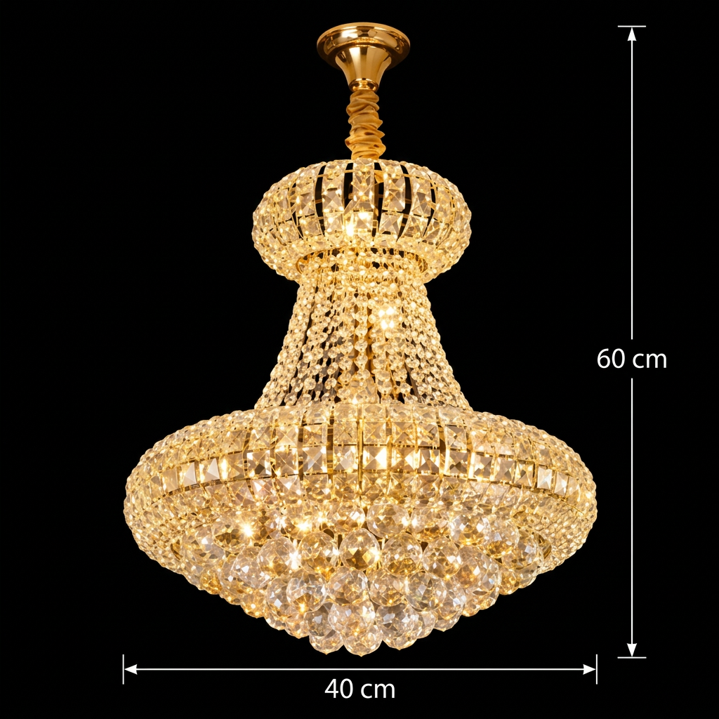 Candelabru Cristal CASTRUM Nobile 5xE14, D40 cm, Auriu, Inaltime Reglabila, Metal si Cristal