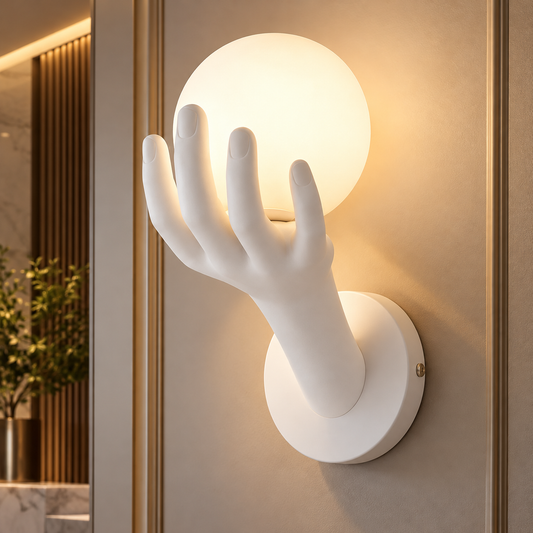 Aplica LED Decorativa MANO, 15x30cm, 1xE27, Sticla si Resina, Alb