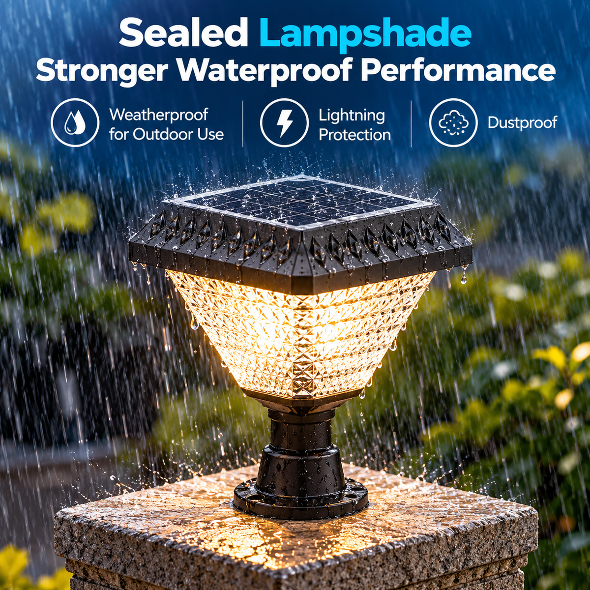Lampa Solara LED pentru Stalp Exterior KATTAKURGAN, 8W, Lumina Calda/Rece/Neutra + RGB, Forma Patrata, Aluminiu, Negru, Dimabila