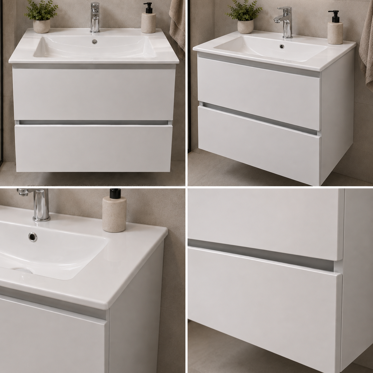 Set Mobilier DUSHANBE pentru Baie, Dulap Lavoar, 2 Sertare, Alb