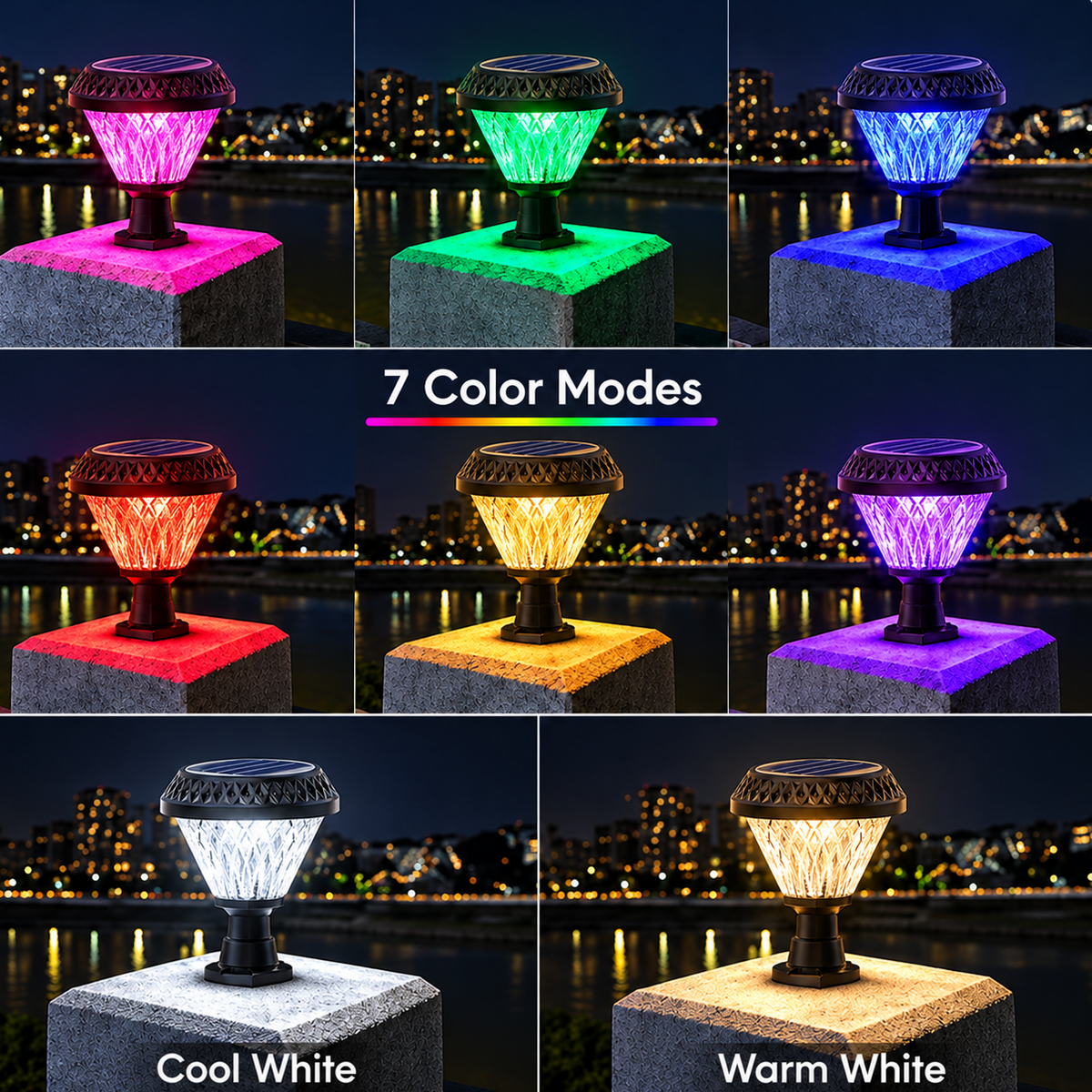 Lampa Solara LED pentru Stalp Exterior KATTAKURGAN, 8W, Lumina Calda/Rece/Neutra + RGB, Forma Rotunda, Aluminiu, Negru, Dimabila