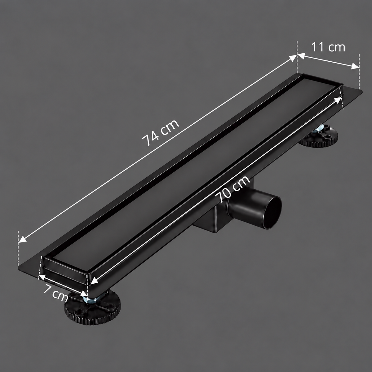 Sifon Tip Rigola Pardoseala 7 x 70 cm, Inox 304, Negru