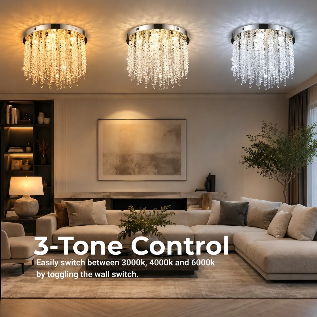 Candelabru LED Cristal LLC215/400WH Rotund, 22W, Lumina Rece/Calda/Neutra, Cristal, Auriu