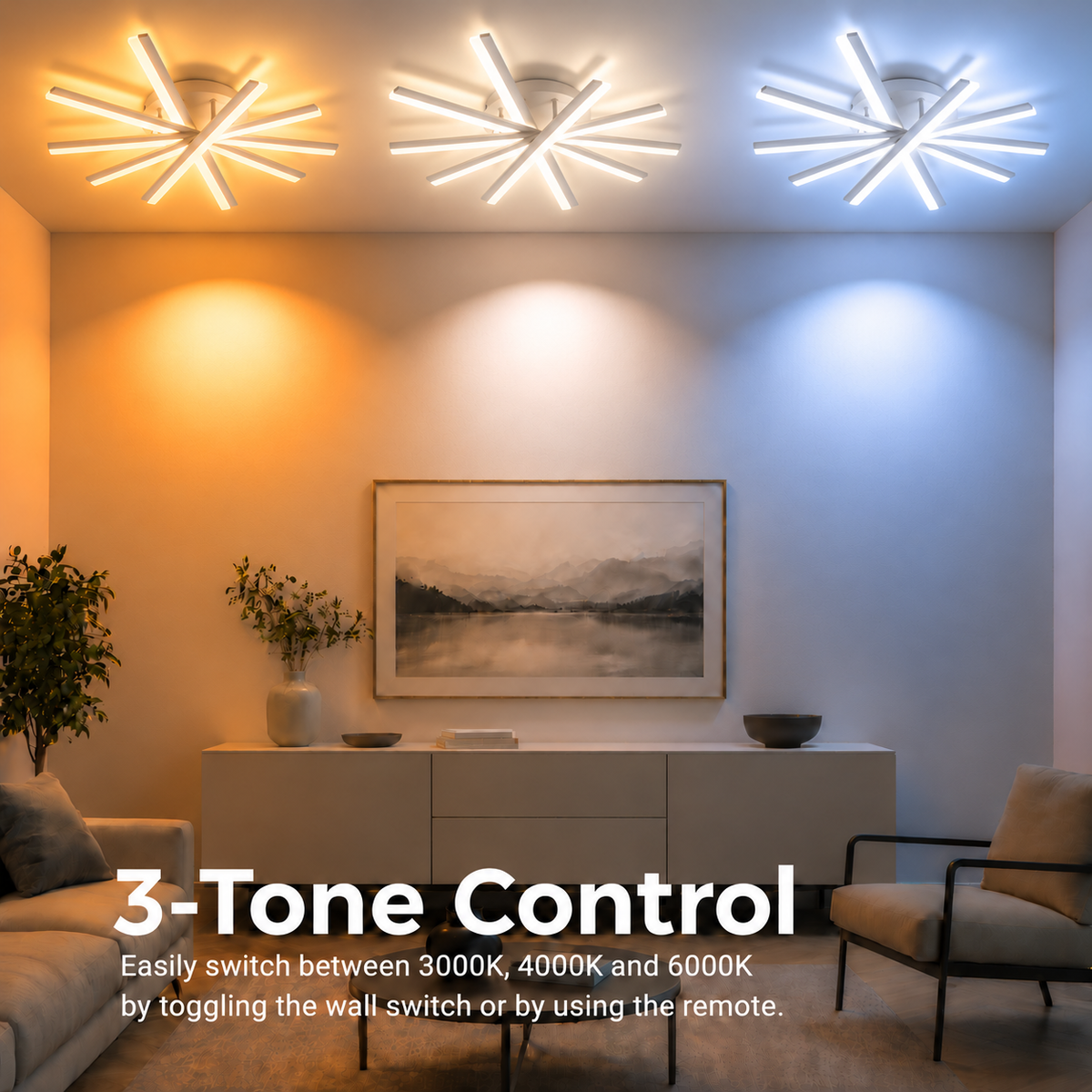 Lustra LED cu telecomanda ZOE, 67W, lumina Rece/Calda/Neutra, Dimabila, Alb
