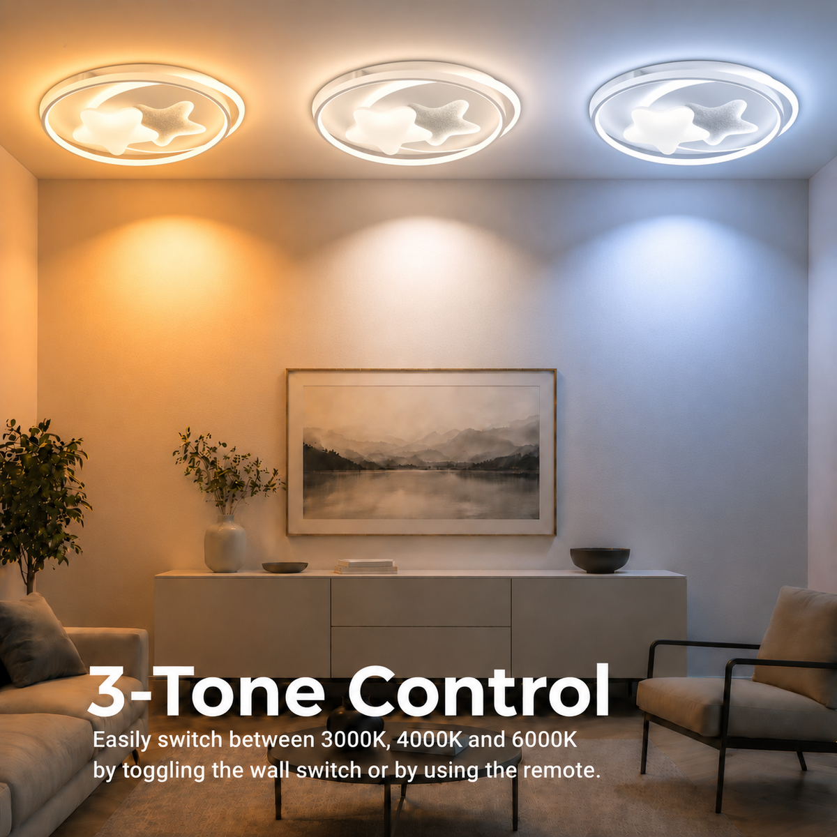 Lustra LED cu telecomanda ASTERA, Forma Corpuri Ceresti, 87W, lumina Rece/Calda/Neutra, Dimabila, Alb