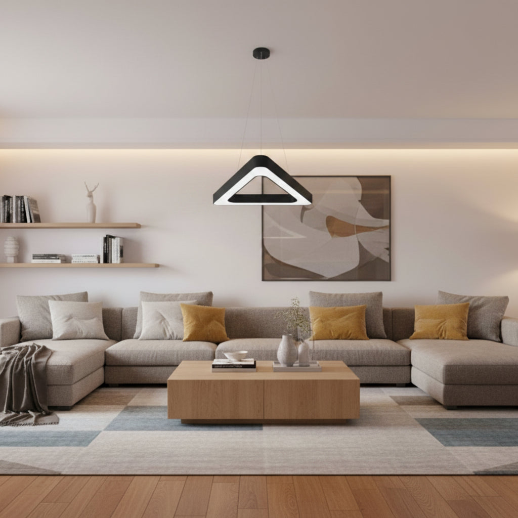Lustra LED suspendata ANGLE, 60cm, 25W, Inaltime Reglabila, Lumina Rece, Negru, Metal si Acril