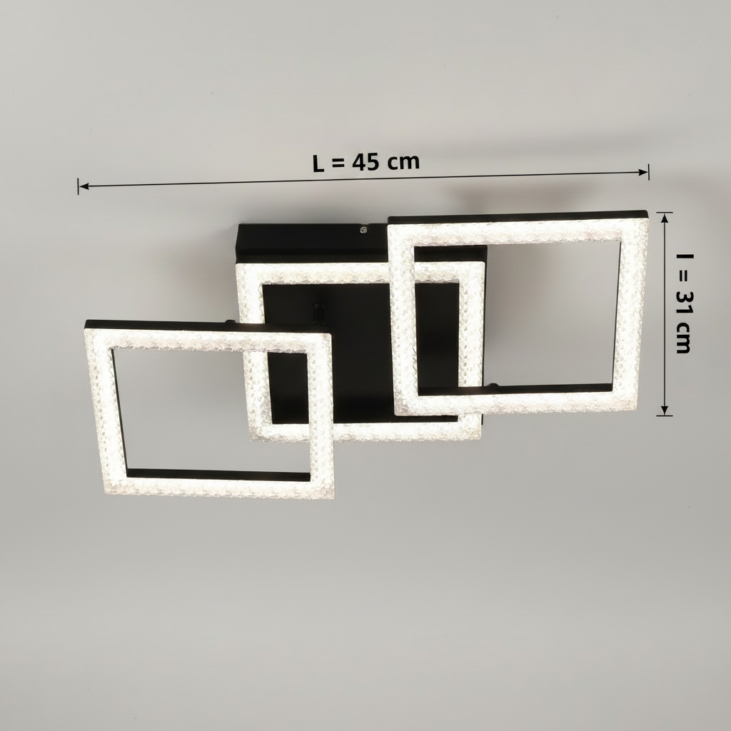 Lustra LED cu telecomanda GEO 43W, 3 Patrate, lumina Rece/Calda/Neutra, Dimabila, Metal si Acril, Negru