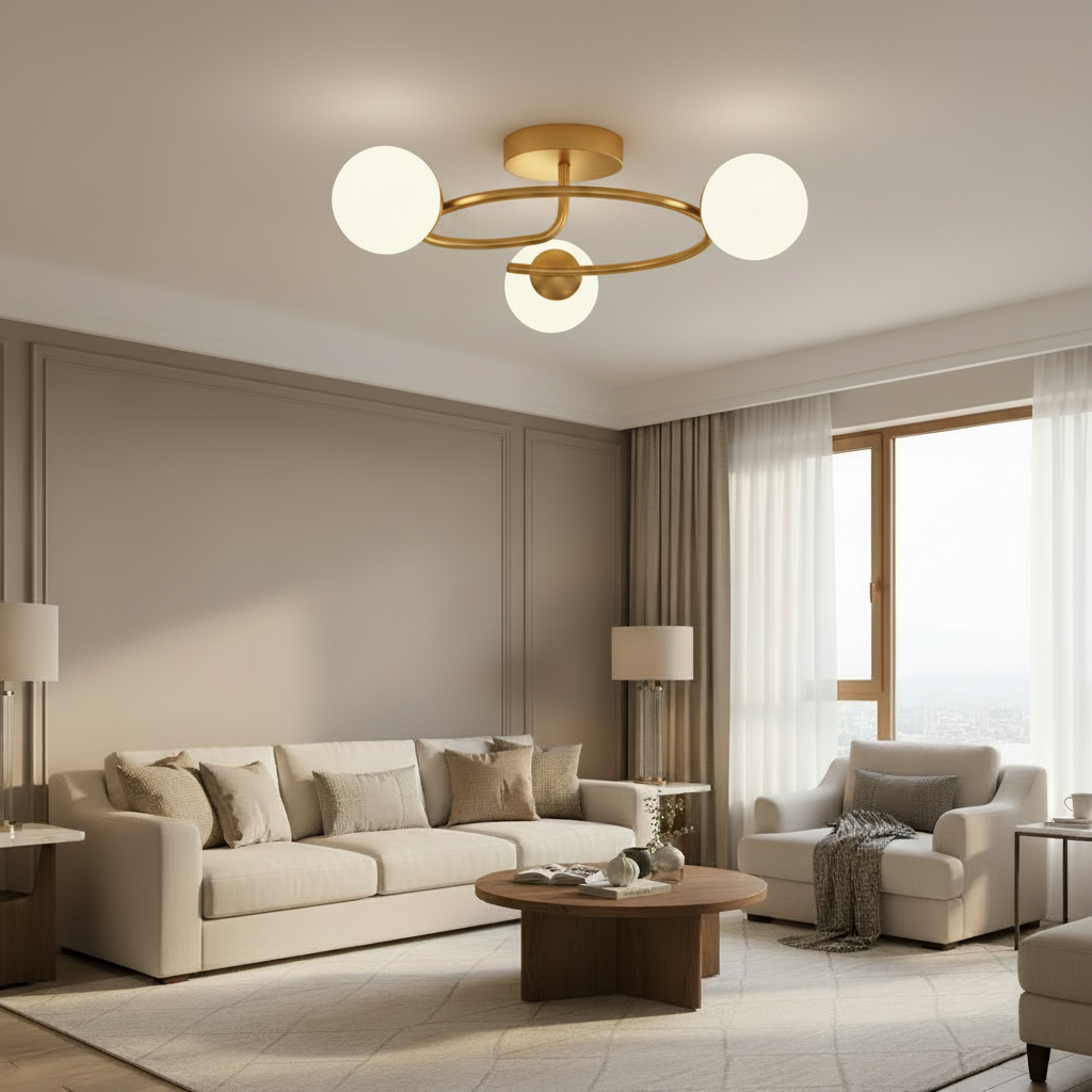 Lustra LED si cristal ORBIT, 66cm, 3xE27, Globuri, Auriu