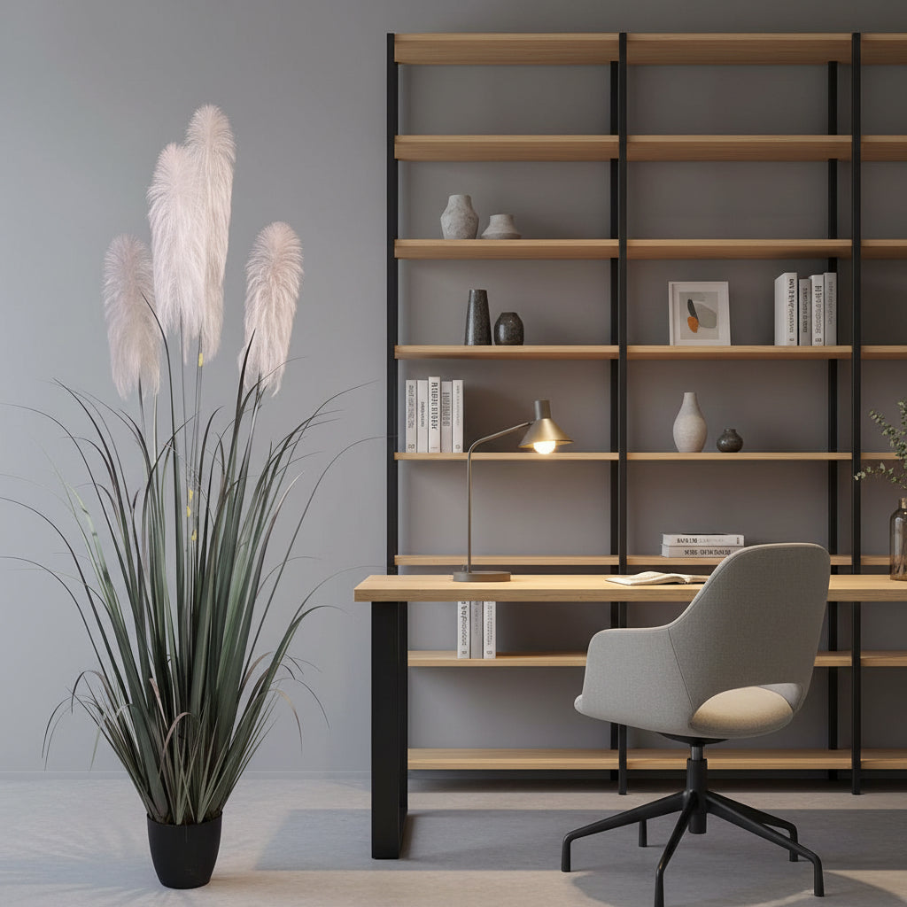 Aranjament decorativ cu 5 fire, Stuf artificial în ghiveci, 240cm, Verde