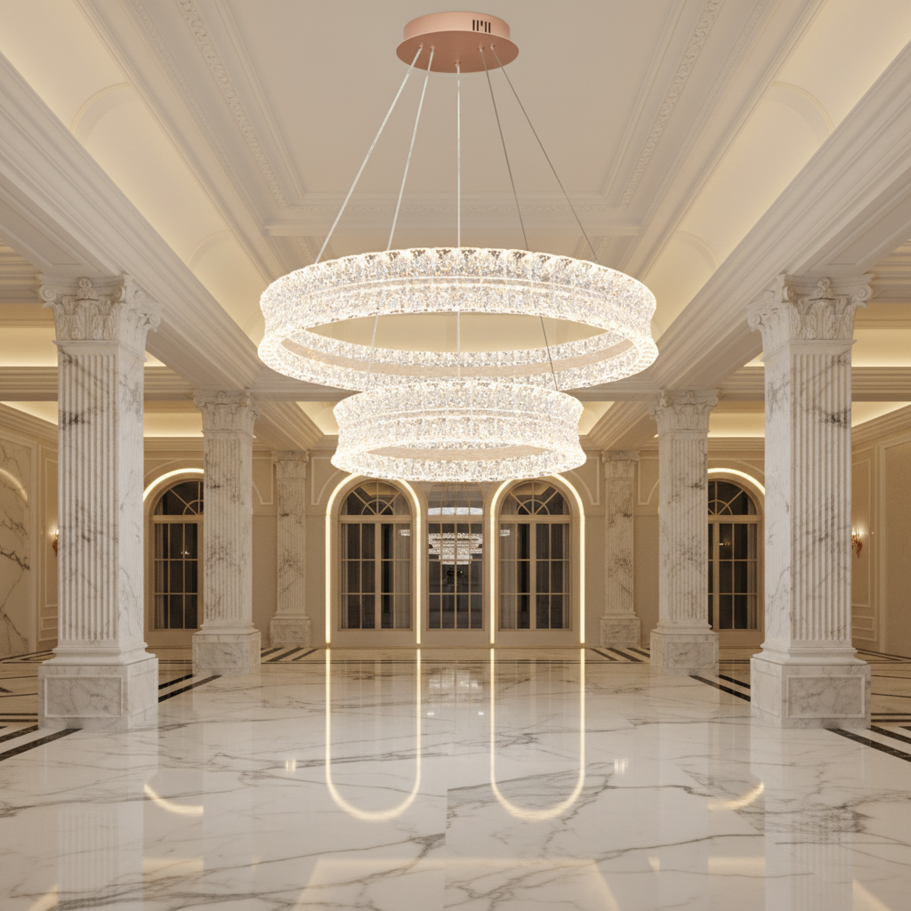 Lustra LED Cristal cu telecomanda, 118W, Lumina Calda/Neutra/Rece, Φ60 cm, Inaltime Reglabila, Metal si Cristal, Auriu