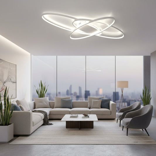 Lustra LED cu telecomanda COSMEE 84W, 3 Petale, Lumina Rece/Calda/Neutra, Dimabila, Alb, Metal si Acril