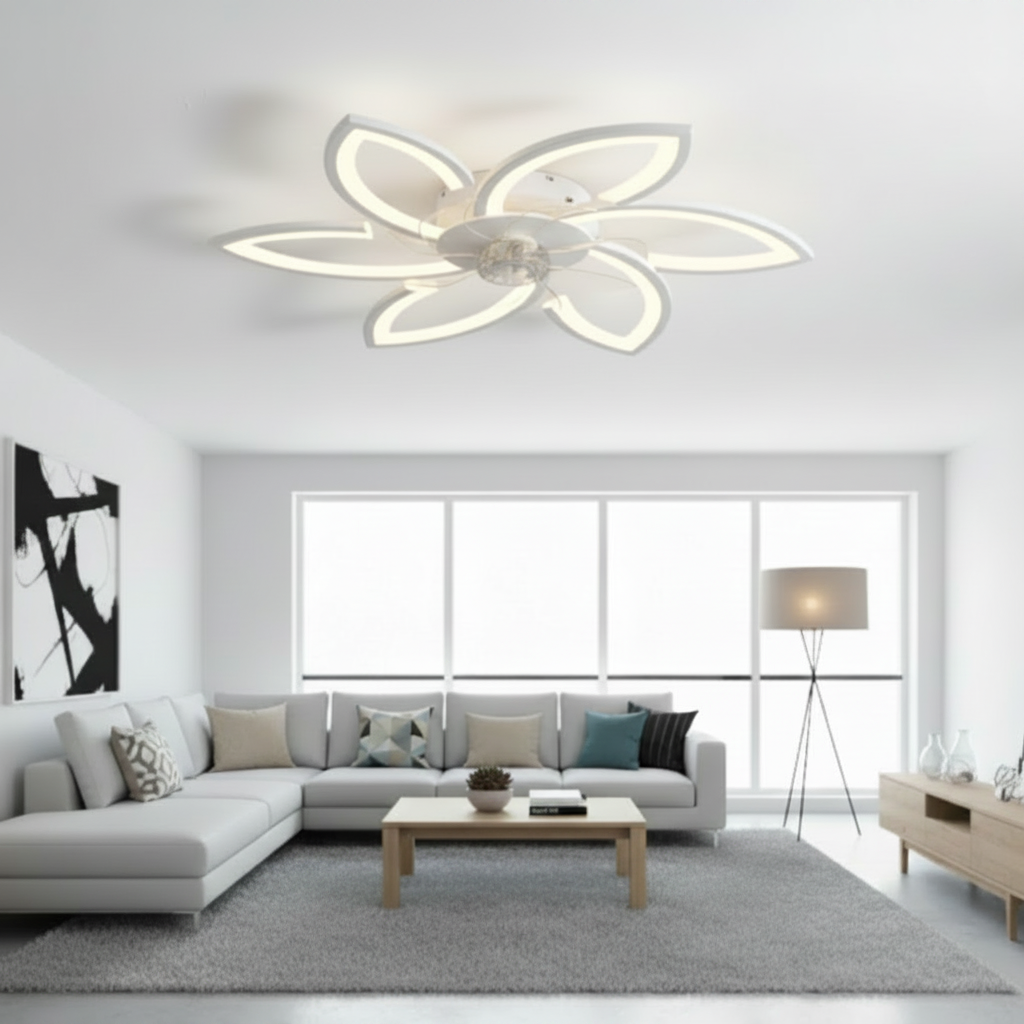 Lustra LED Ventilator ANEMO cu Telecomanda, 36W, D76.5cm, Lumina Rece/Neutra/Calda, Metal si Plastic, Alb