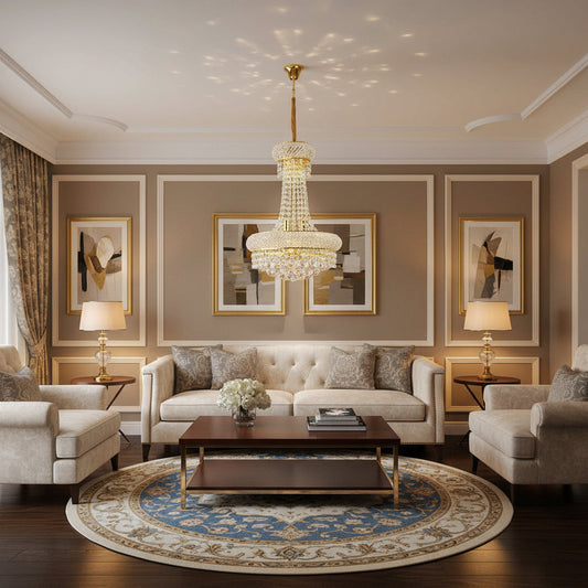 Candelabru Cristal NUVOLA Magno, 15xE14, D60 cm, Auriu, Inaltime Reglabila, Metal si Cristal