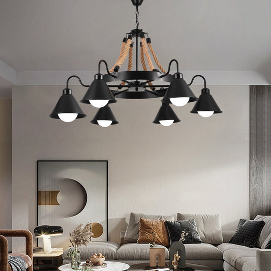 Lustra Vintage cu Franghie LV584/6BK, 6xE27 Lemn Inchis
