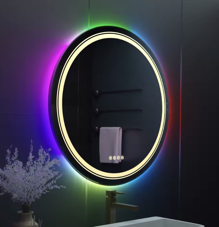 Oglinda LED Rotunda, 60cm, Celeste MotionGlow Marcello, Lumina RGB, Boxa Bluetooth, Sistem Dezaburire, Ceas & Termometru, Dimabila 60X60BTRGB