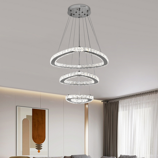 Lustra LED suspendata cu telecomanda si cristal PRISM LUMORA 63W, 3 Cercuri, lumina Rece/Calda/Neutra, Dimabila, Crom Lucios, Inaltime Reglabila Lustre LED cu Telecomanda Default Title Alessandro Design