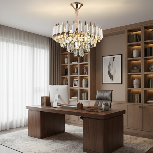 Candelabru Cristal VERSAILLES Nobile 5xE14, Diametru 40cm, Auriu Lucios si Alb Candelabre Cristal Default Title Alessandro Design