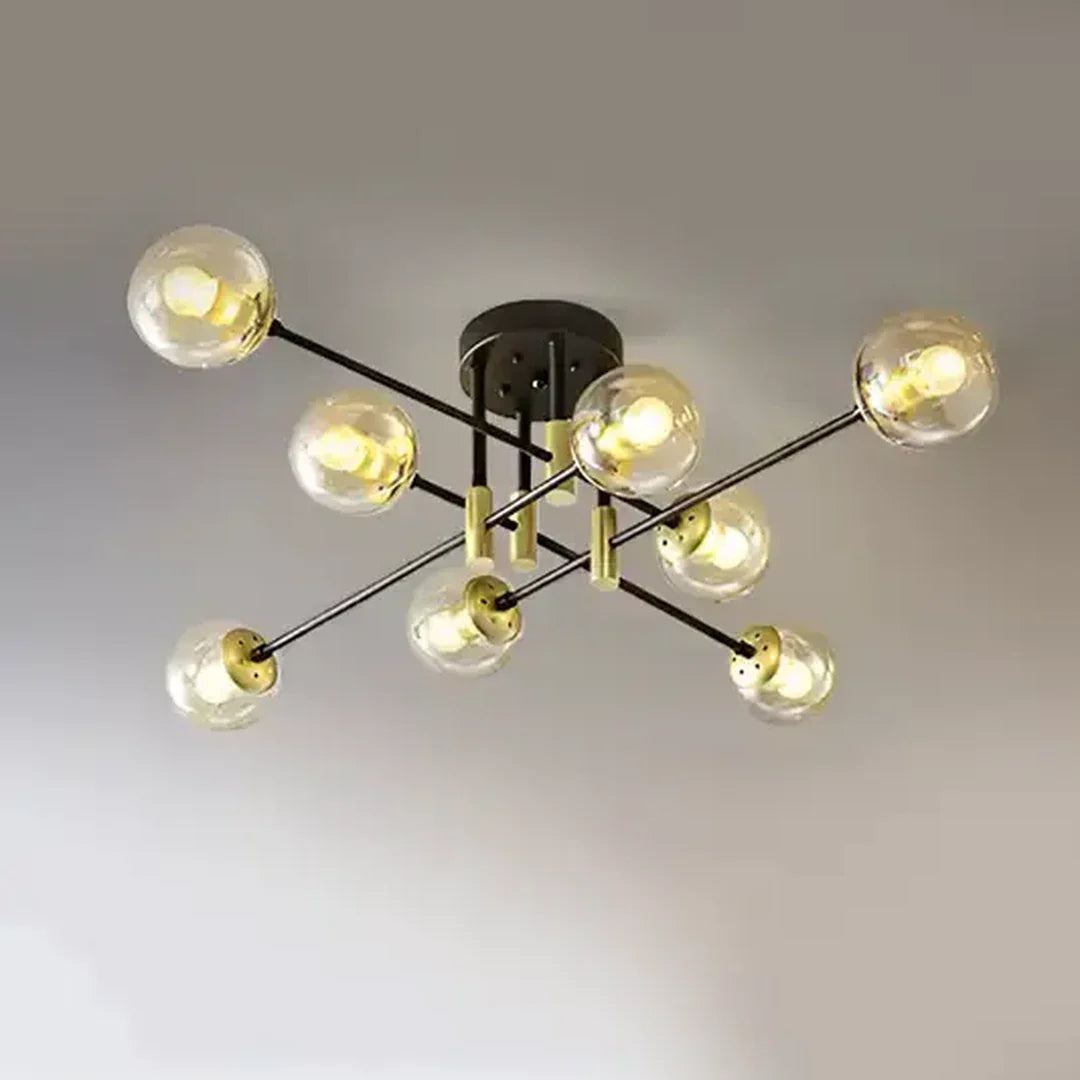Lustra cu Abajur Rotund, PENTHOUSE Grand, 8xE27, Negru Auriu, Metal
