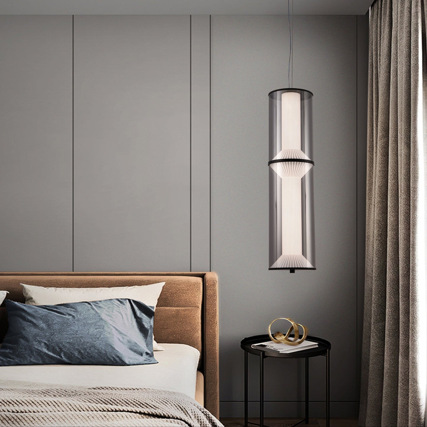 Lustra LED Suspendata cu Telecomanda 48W, Orin, 2 elemente, Inaltime Reglabila, Lumina Calda/Rece/Neutra, Negru, Metal