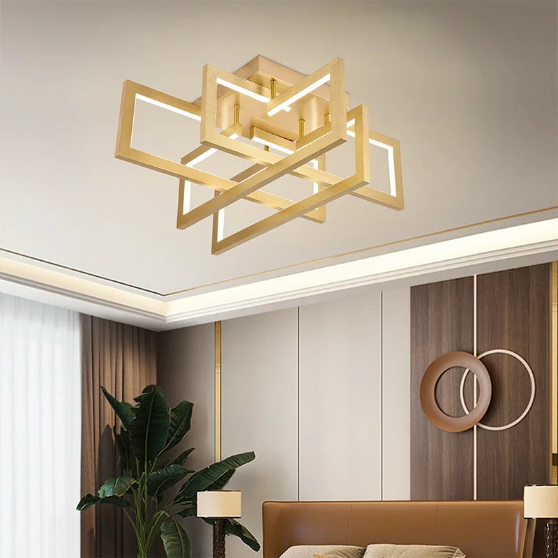 Lustra LED cu telecomanda 96W, 4 Elemente, lumina Rece/Calda/Neutra, Dimabila, Auriu