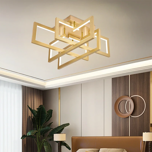 Lustra LED cu telecomanda 96W, 4 Elemente, lumina Rece/Calda/Neutra, Dimabila, Auriu