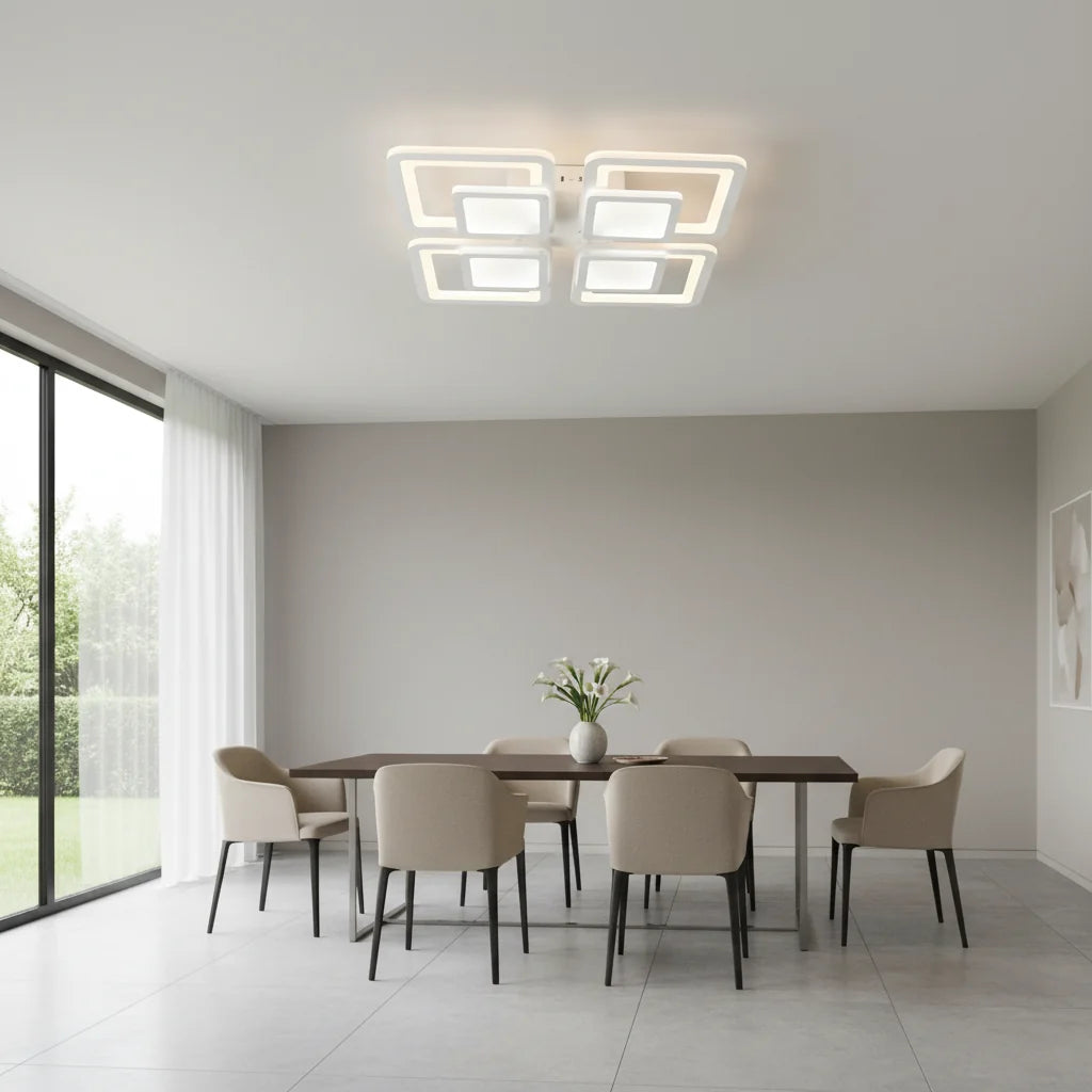 Lustra LED cu telecomanda SUSAN 96W, 4 Patrate, lumina Rece/Calda/Neutra, Dimabila, Alb Lustre LED cu Telecomanda Default Title Alessandro Design