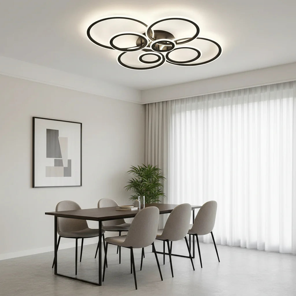 Lustra LED cu telecomanda BETTY 127W, 8 Cercuri, lumina Rece/Calda/Neutra, Dimabila, Negru Lustre LED cu Telecomanda Default Title Alessandro Design