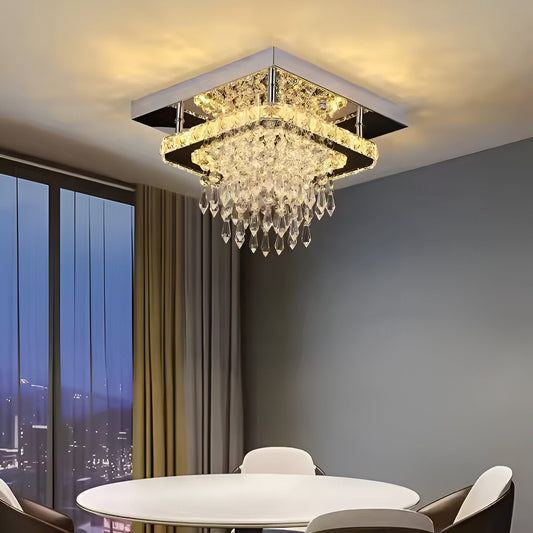 Candelabru LED Alberico Patrat, 19W, Lumina Rece/Calda/Neutra, Cristal, Crom Lucios