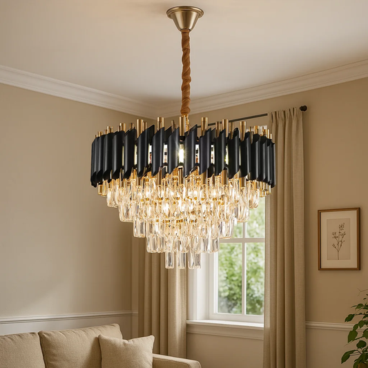 Candelabru Cristal VERSAILLES Eleganza 7x E14, Diametru 49cm, Auriu Lucios, Inaltime Reglabila