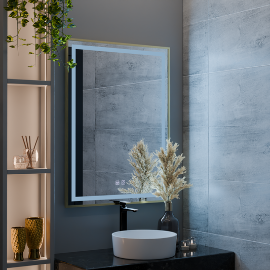 Oglinda LED RAYNA Touch, 60x80 cm, functie Dezaburire, Rama Auriu Brushed Oglinzi Korman E Default Title Alessandro Design