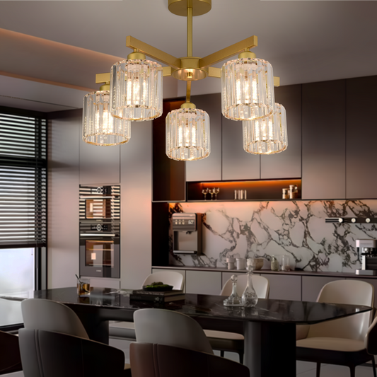 Lustra Clasica Moderna LC110/5GD cu Cristal, 5xE27, Auriu, Metal si Cristal Lustre Clasice Default Title Alessandro Design