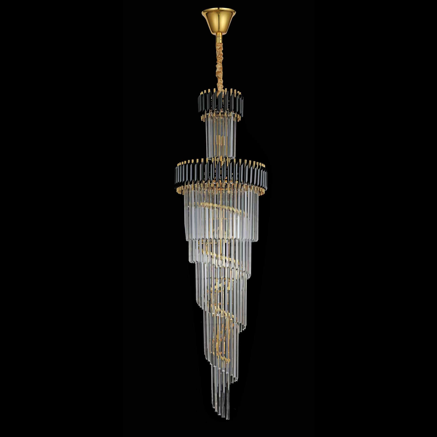 Candelabru Cristal CC900/600X1800, 27xE14, Diametru 60cm, Inaltime 180cm, Auriu Lucios si Negru, Inaltime Reglabila, Design Elegant Candelabre Cristal Default Title Alessandro Design