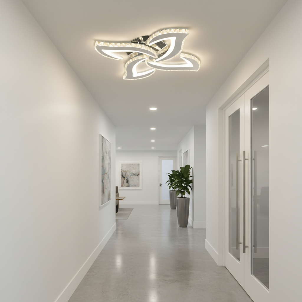 Lustra LED Alejandro cu Telecomanda, 71W, 4 Flori, Lumina Dimabila Rece/Calda/Neutra, Crom Lustre LED cu Telecomanda Default Title Alessandro Design